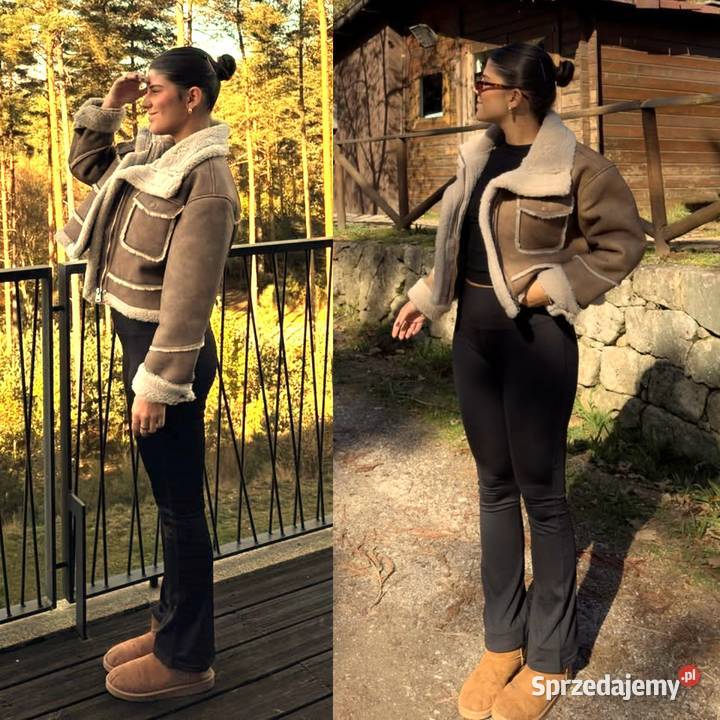 Bershka piękna krótka dwuwarstwowa kurtka biker brązowy/beżowy Warszawa