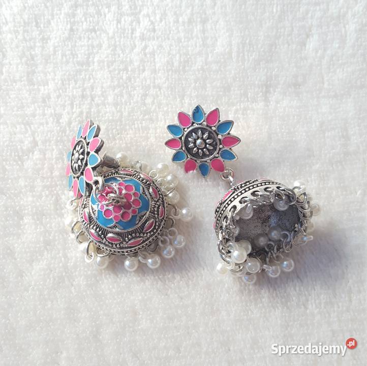 Nowe kolczyki indyjskie srebrny kolor niebieski zachodniopomorskie Szczecin