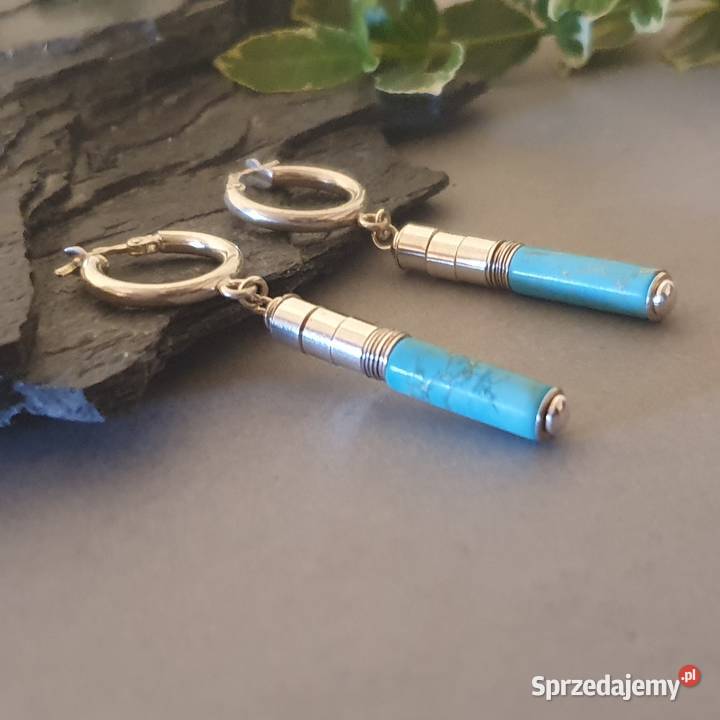 Kolczyki z turkusem minimalistyczne srebro 925 Zegarki i Biżuteria Izabelin C