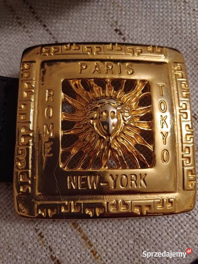 Ozdobny czarny pasek złota klamra głowy tygrysów pomorskie Gdynia