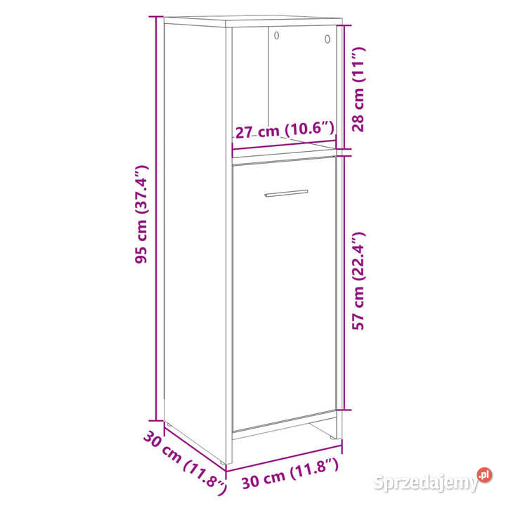 Szafka łazienkowa dąb sonoma 30x30x95 płyta Warszawa