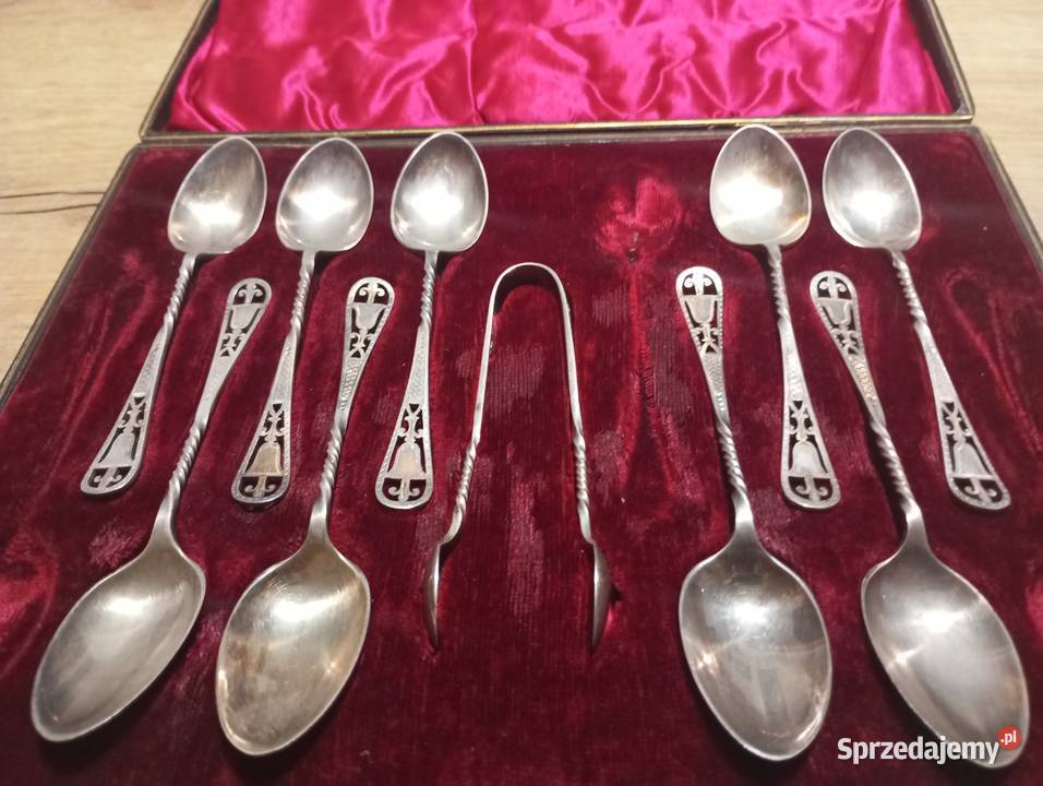 komplet łyżeczek z szczypcami w oryginalnym etui lubelskie Biłgoraj