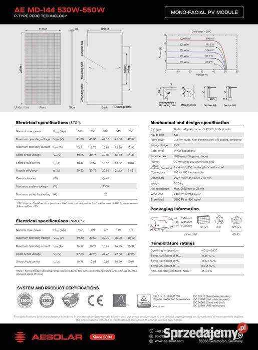Panel Fotowoltaiczny AESOLAR 550W Mono Silver Panele fotowoltaiczne