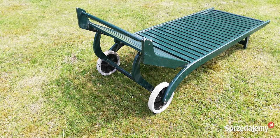 Leżak drewniany długi basenowy ogrodowy art deco Garwolin