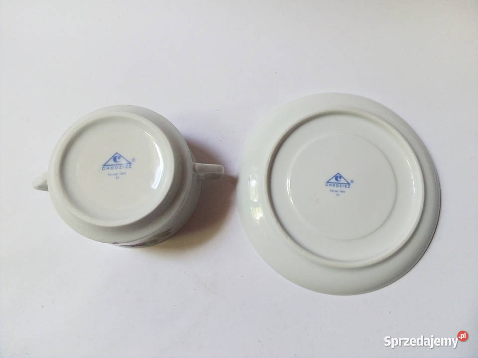 4 bulionówki z talerzykami Chodzież vintage PRL Częstochowa