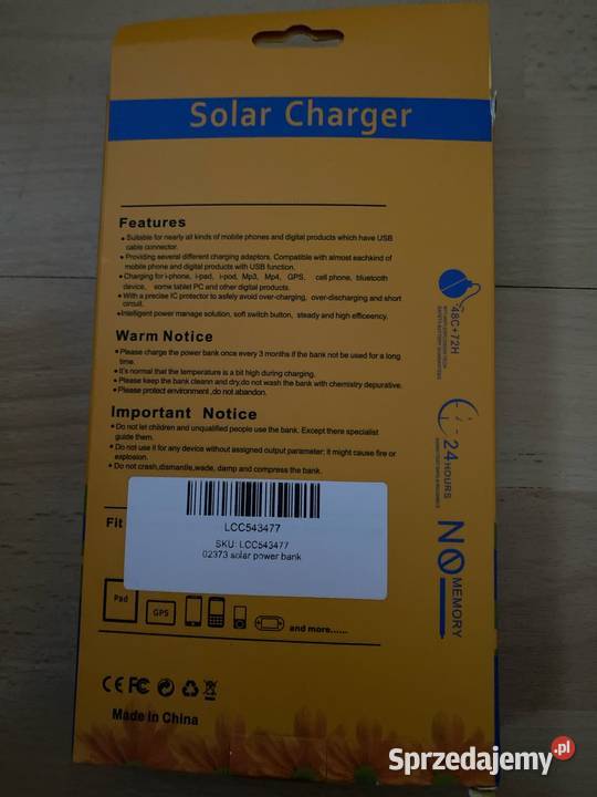 POWERBANK SOLARNY Z LATARKĄ 20000 Latarki i oświetlenie Bydgoszcz sprzedam