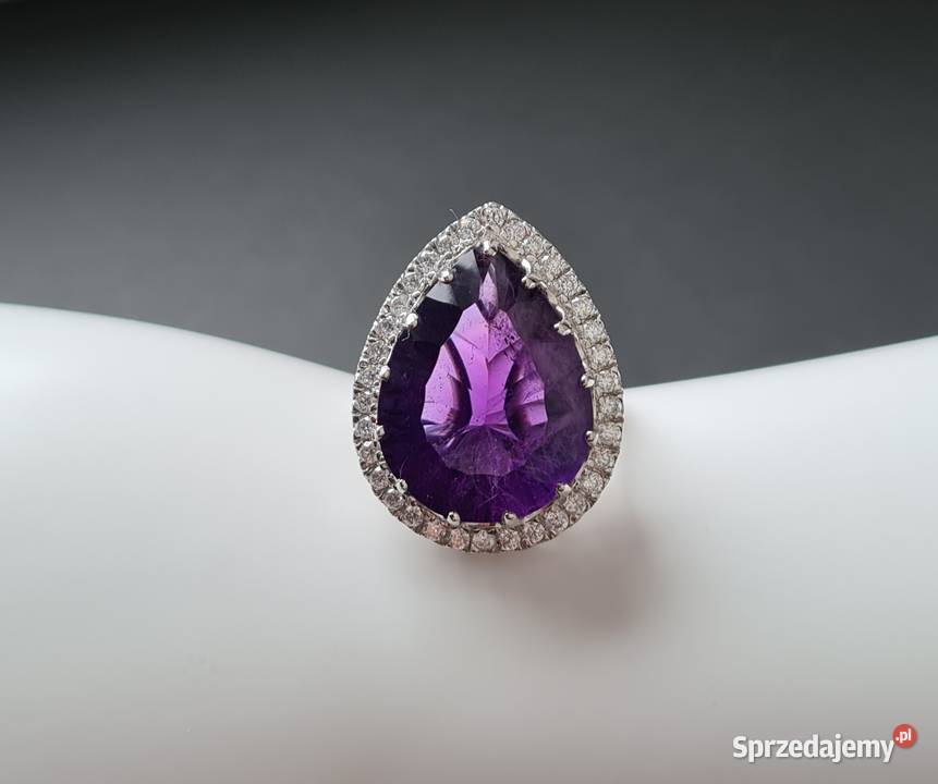 Srebrny pierścionek z ametystem i moissanitami Otwock