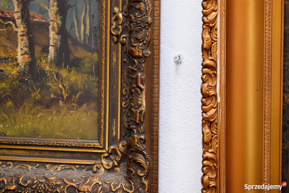 STARY OBRAZ OLEJNY OLEJ NA PŁÓTNIE DUŻY Z RAMĄ Malarstwo Świdnica
