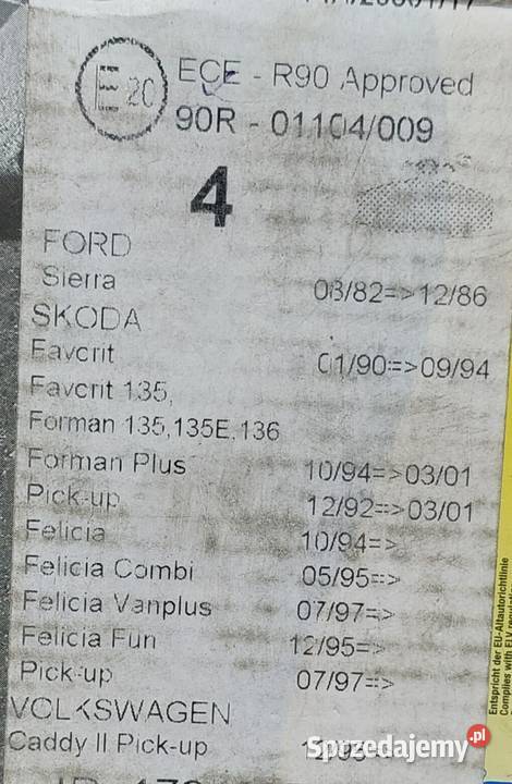 KLOCKI PRZÓD SKODA FELICIA FAVORIT FORD SIERRA osobowe