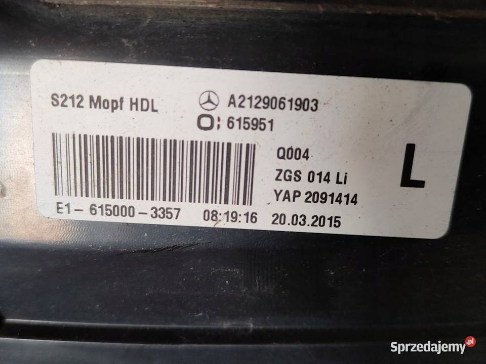 Lampa Klapy Bagażnika Lewa Mercedes W212 Lift osobowe Pleszew