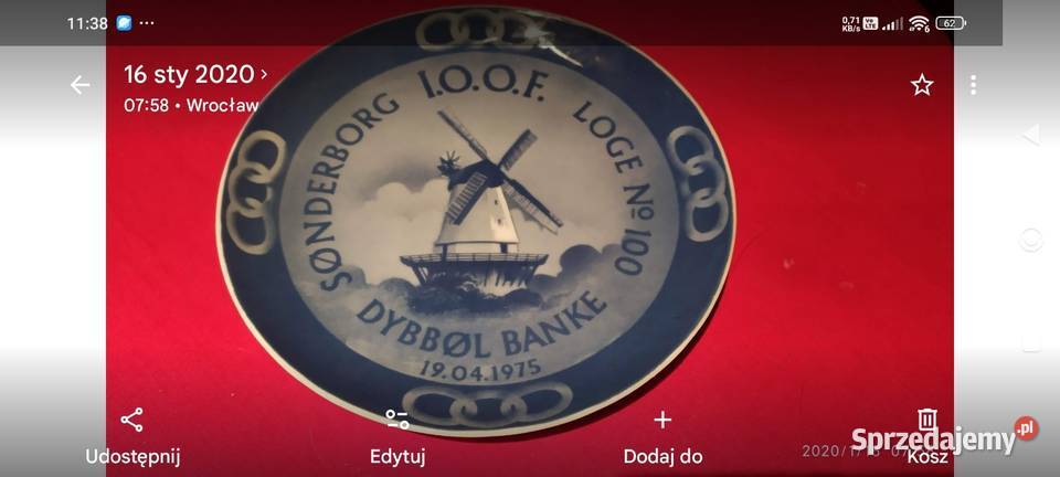 Talerz kolekcjonerski Wiatrak porcelana Dania Wrocław