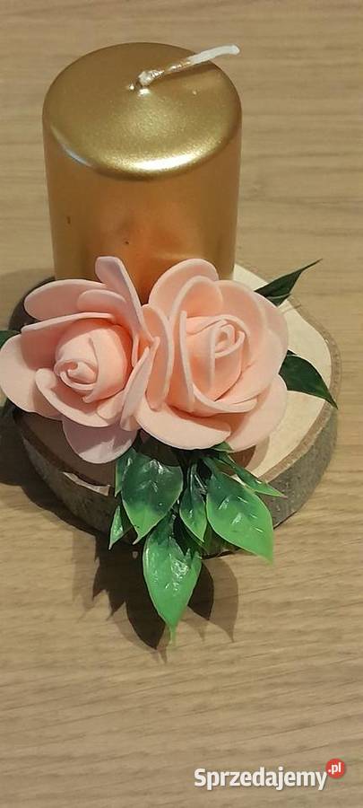 Mini swiecznik z różyczkami na plastrze drewna mazowieckie Sochaczew
