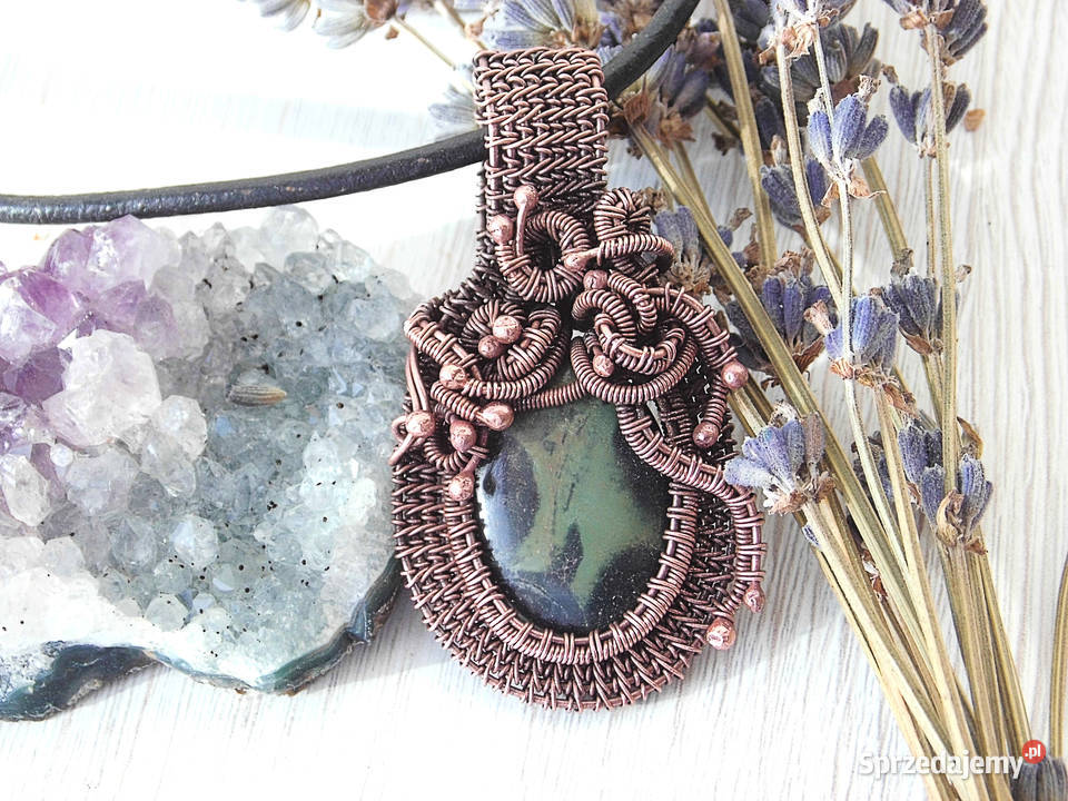 Wisiorek jaspis kambaba miedź wire wrapping Kraków