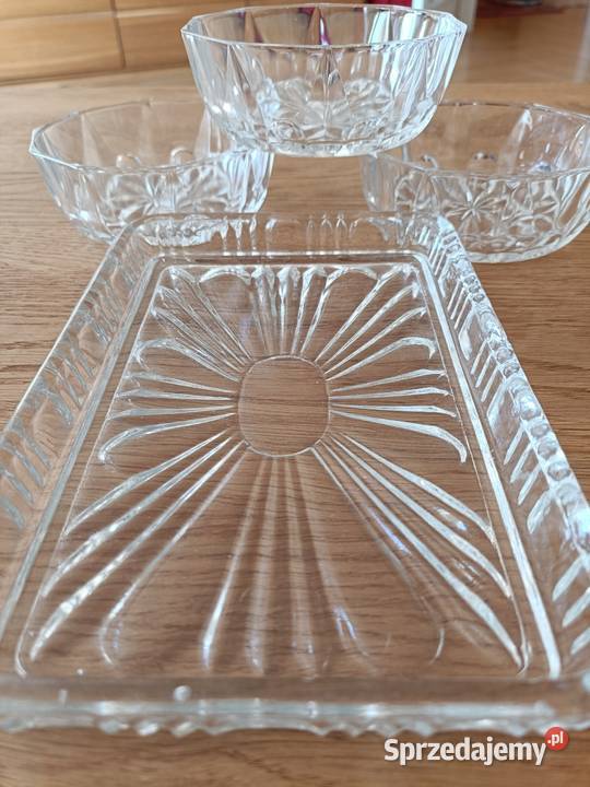 Piękne szkło PRL półmisek i salaterki Warszawa