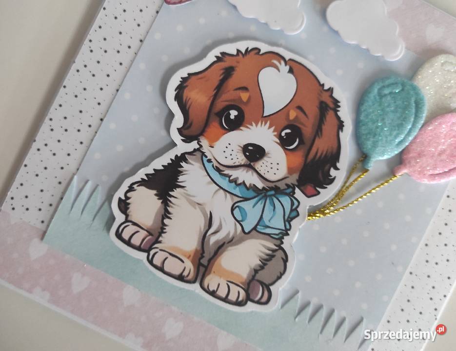 Kartka ręcznie robiona na urodziny z pieskiem Łódź