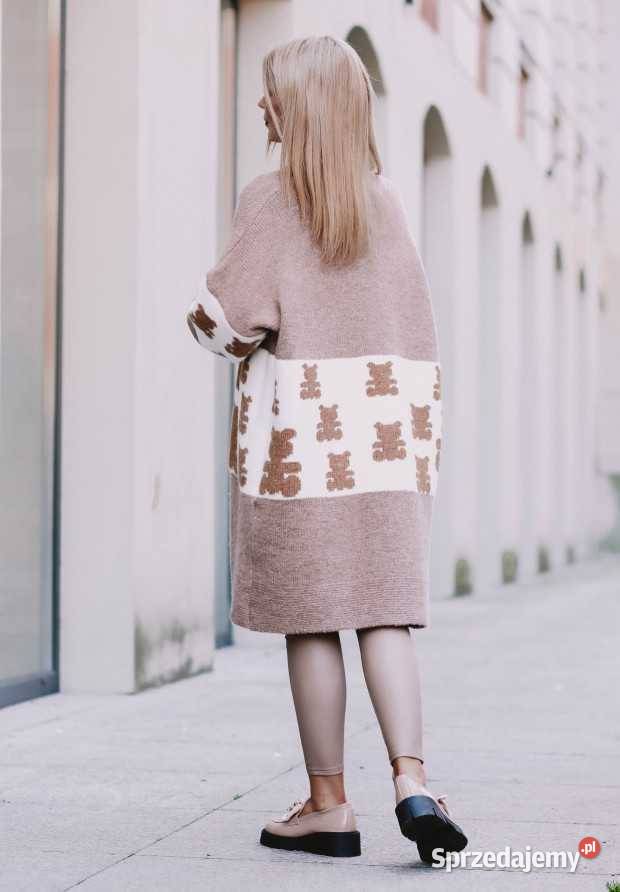 Długi Kardigan Oversize Daisy Beżowy Nowy Kawęczyn