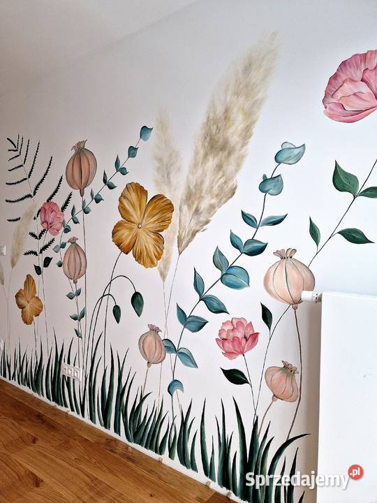 Artystyczne malowanie ścian kwiatowy mural w Brzesko