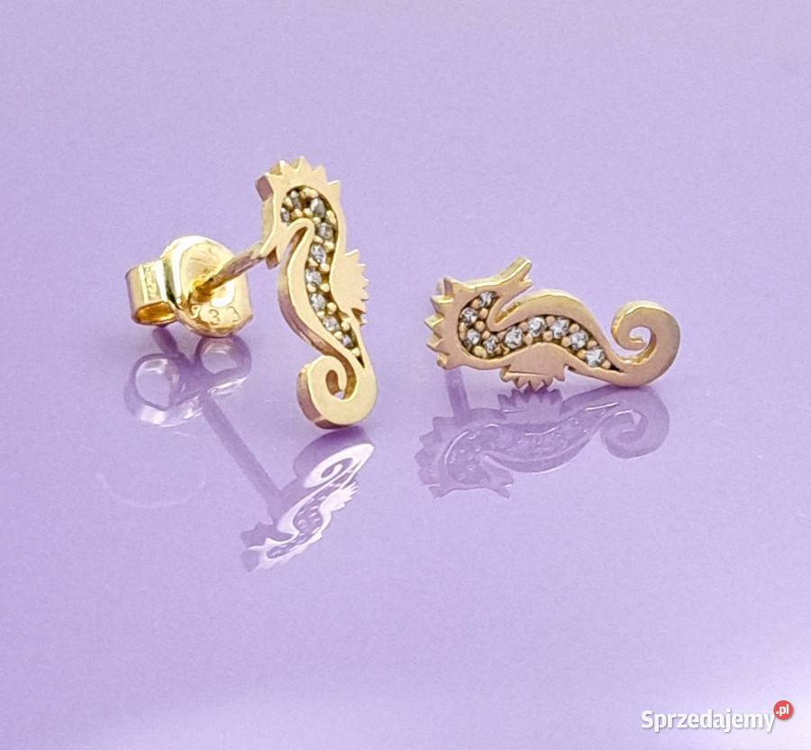Kolczyki Złote pr333 Konik Morski sztyft Z968 Poznań