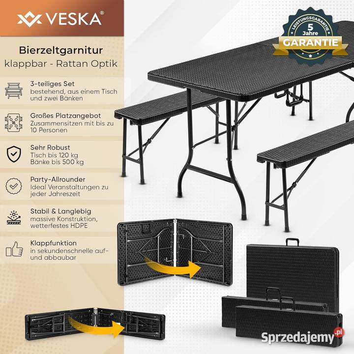 ZESTAW OGRODOWY STÓŁ 2 ŁAWKI SKŁADANY Z Kalety