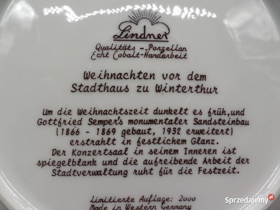 Talerz bożonarodzeniowy Weihnachten 1985 Linder Raszków sprzedam