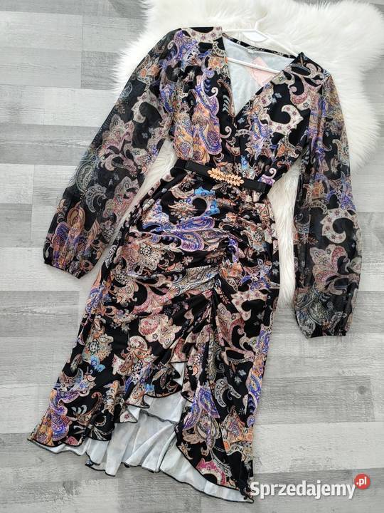 Sukienka kolorowy print Siateczkowe Rękawy Spódnice i sukienki Rybnik