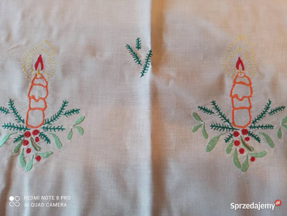 Serweta bieżnik świąteczny ręcznie haftowana 100 biały podlaskie