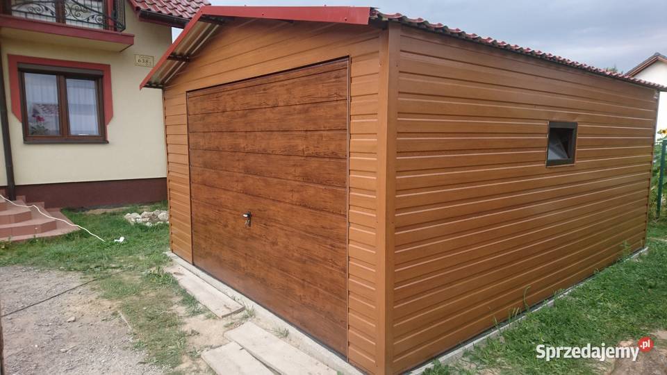 Garaż Blaszany Drewnopodobny Złoty Dąb Schowek Tykocin