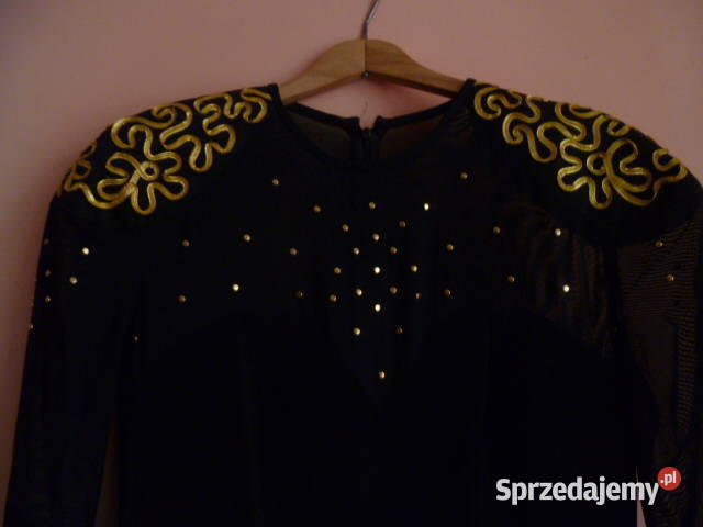 Sukienka czarna ze złotym dekorem Bez wzoru Kraków
