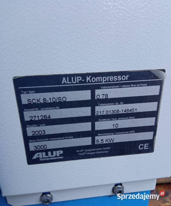 Sprężarka śrubowa kompresorAlup SCK 810S011985 Wilków