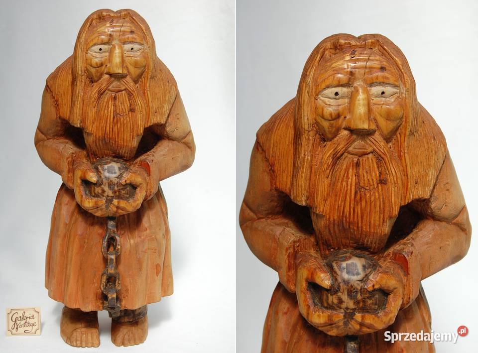 Dziad z kulą u nogi rzeźba ludowa drewniana lubelskie Lublin