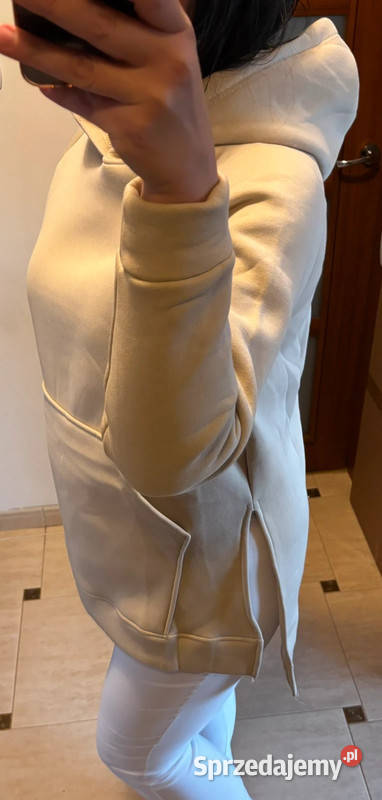 Bluza damska oversize beżowa asymetryczny krój Kaptur Szczecin