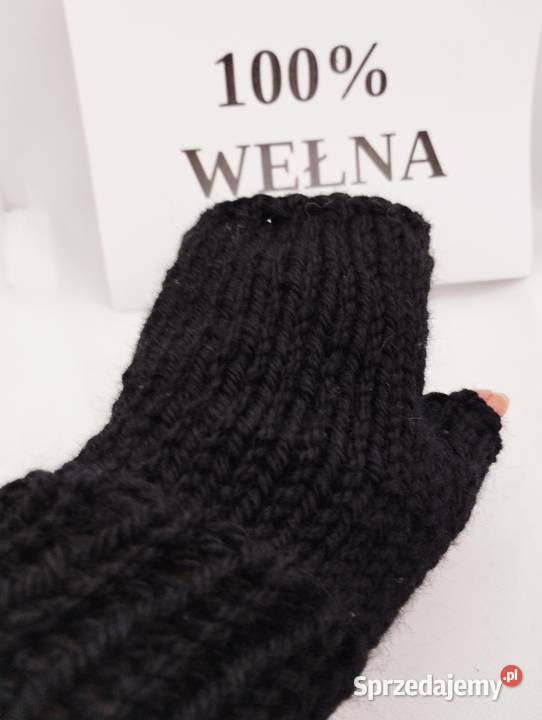 czarne mitenki rękawiczki bez palców 100 wełna Olsztyn