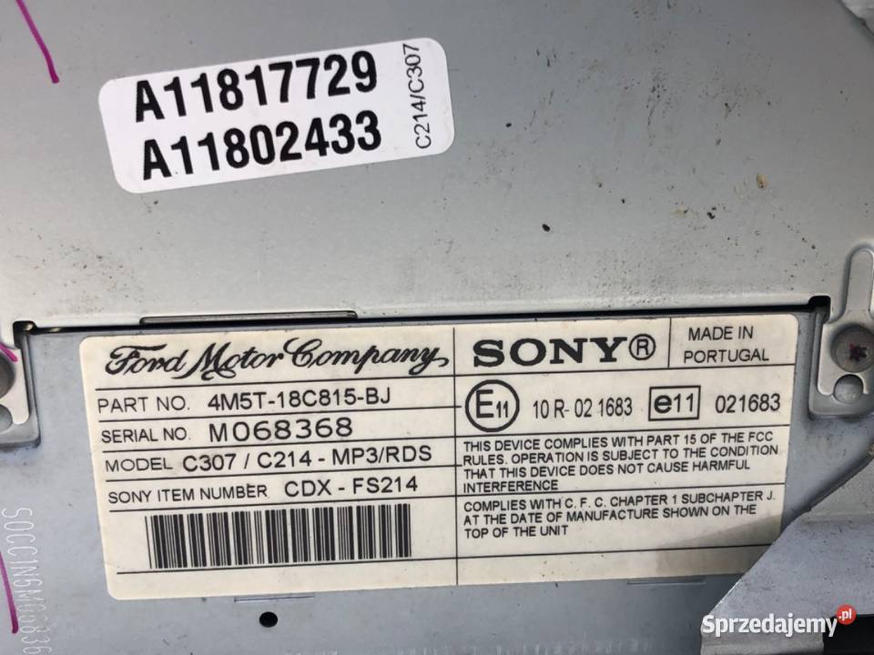 RADIO SONY FORD FOCUS II 4M5T18C815BJ 0413