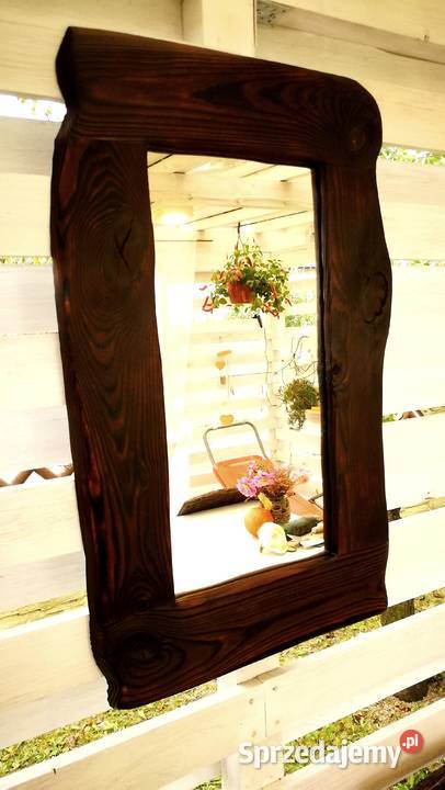 Lustro drewniane vintage opalone postarzone Radków
