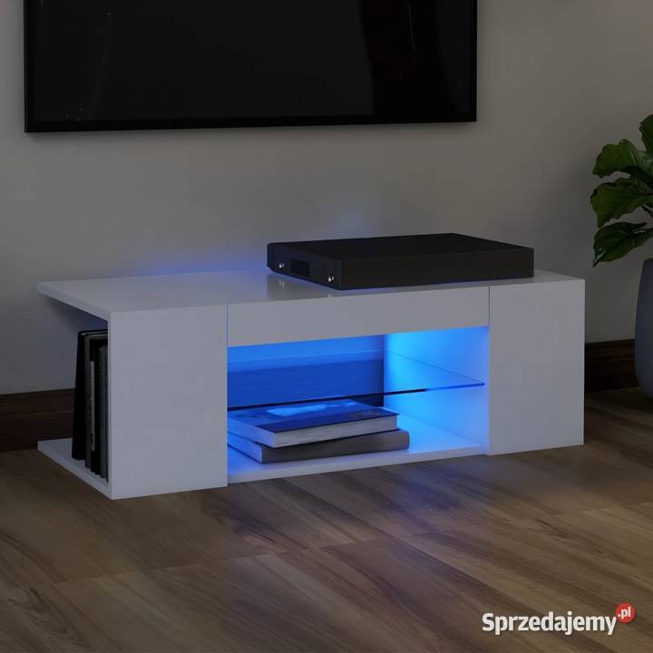 vidaXL Szafka pod TV z oświetleniem LED, biała, 90x39x30 cm