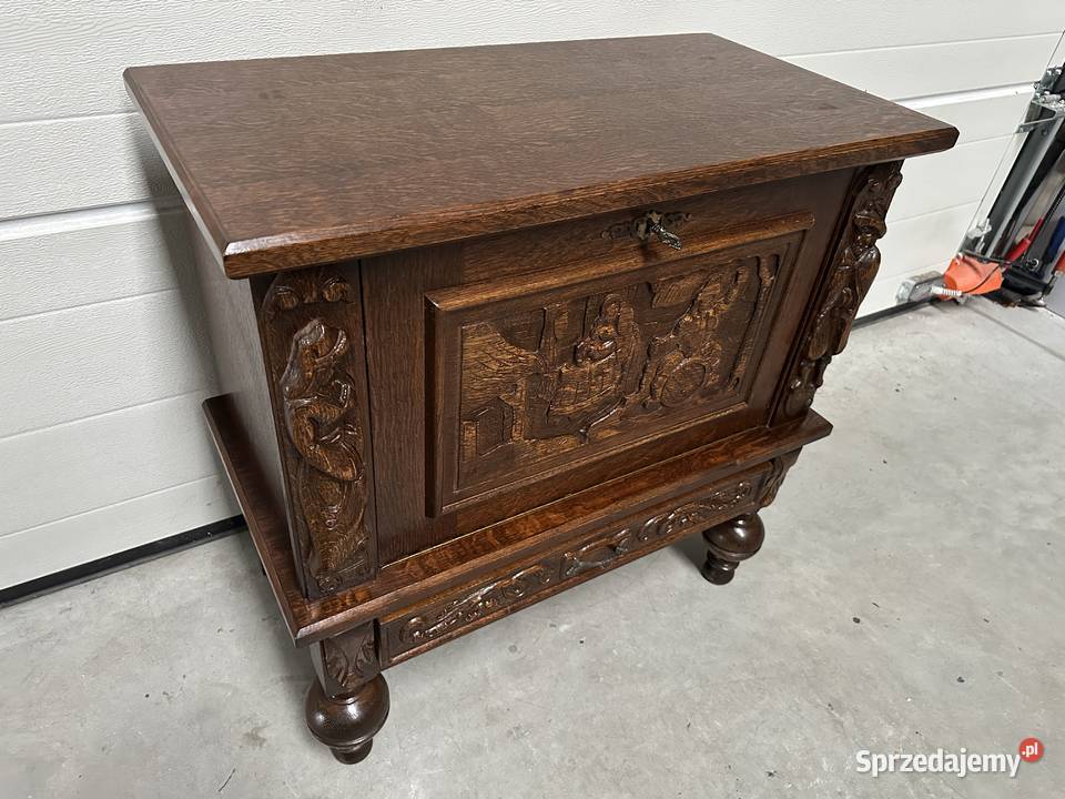 Piękna antyczna dębowa komoda szafka barek Sławoszewek