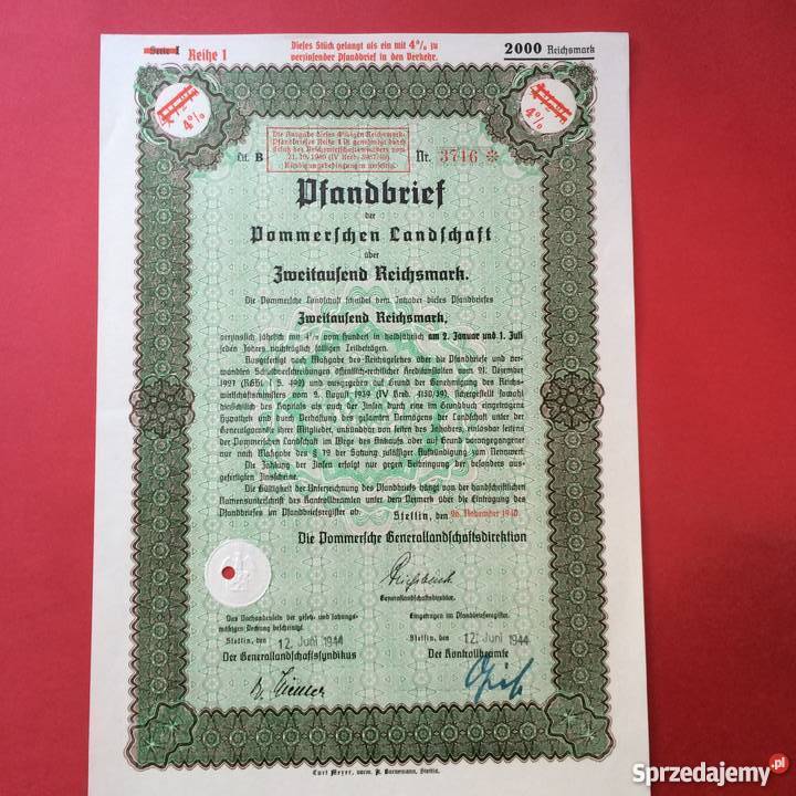 27 Papiery wartościowe 2000 reichsmark sprzedam