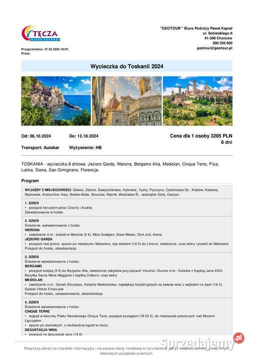 Geotour oferuje wycieczkę Toskania 2024 Chorzów
