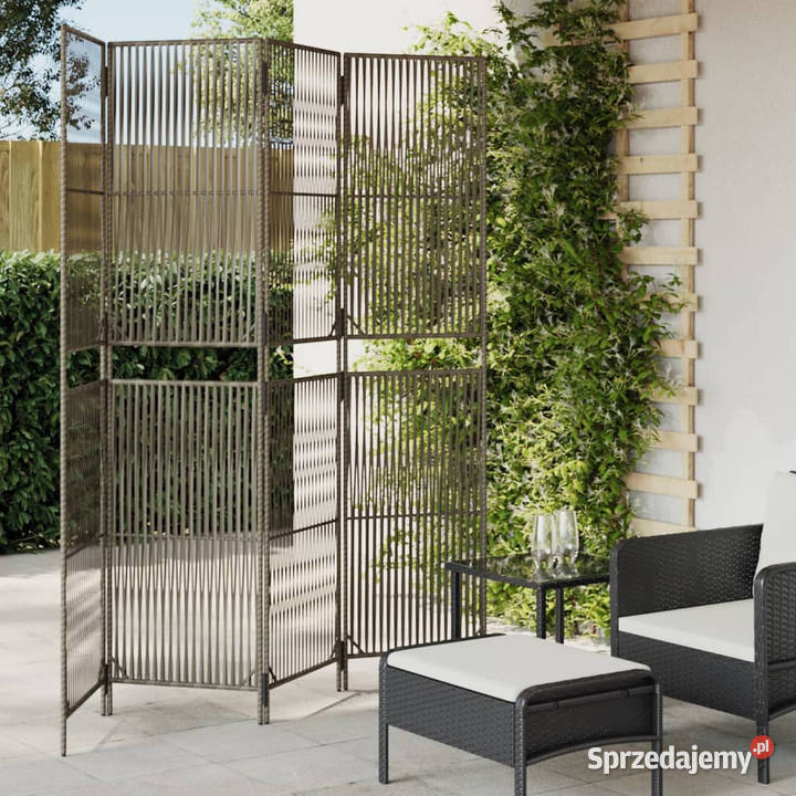 Parawan 4panelowy szary polirattan WM365394 mazowieckie Warszawa