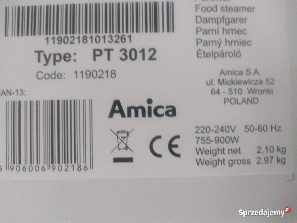 Parowar Amica Typ PT 3012 zdrowego gotowania