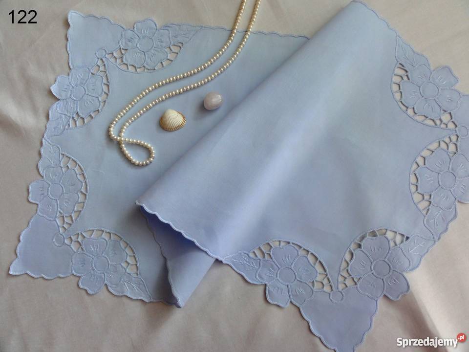 Serwetki bieżniki kolorowe niebieskie wyszywane lubelskie