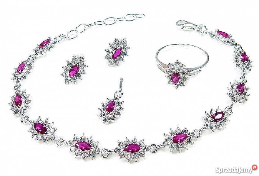 PRZEPIĘKNY SREBRNY KOMPLET Z RUBINAMI NA PREZENT podlaskie Białystok