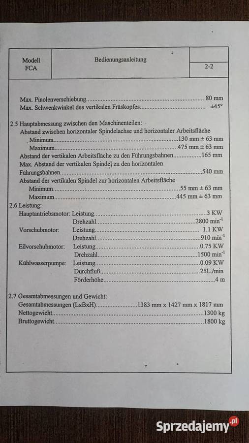 Frezarka narzędziowa Wagner FCA 500