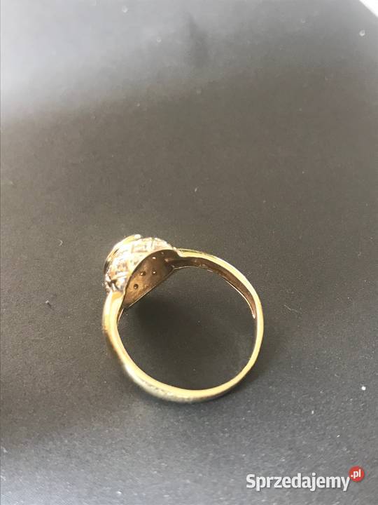 14K pierścionek z diamentami i szafirem