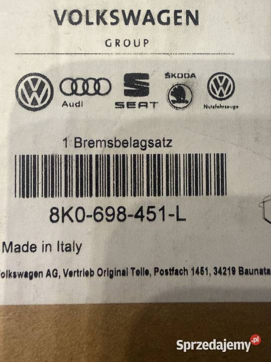 Klocki hamulcowe OE 8K0698451L osobowe