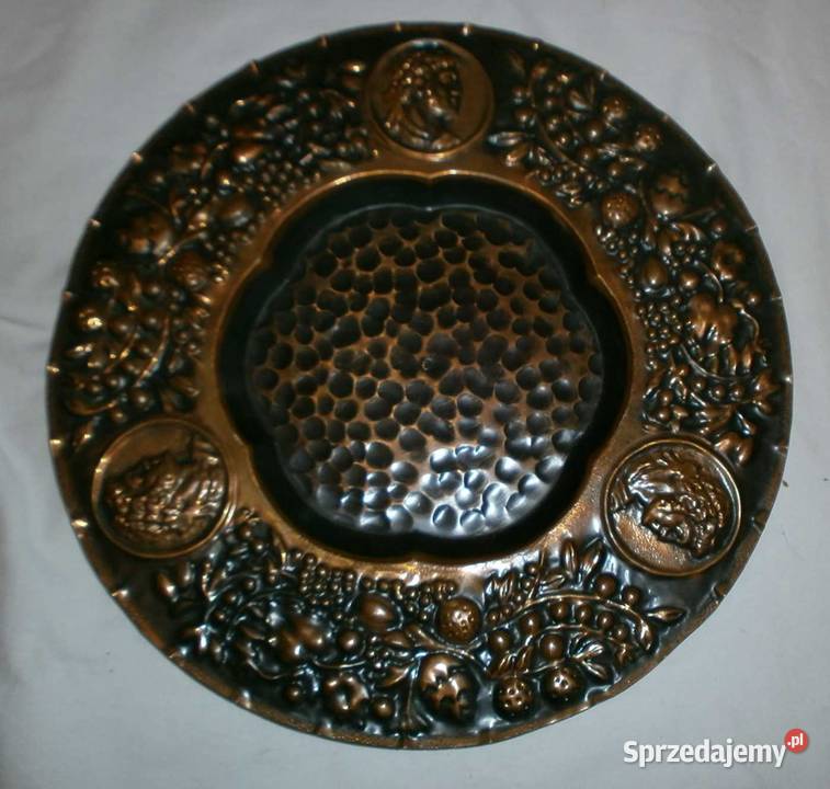 Stary Metalowy Ozdoby TalerzTaca metaloplastyka Kraków