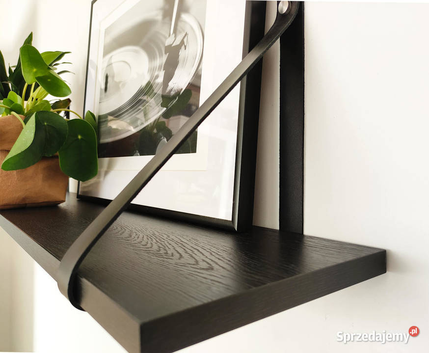 półka loft czarna na paskach ze skóry 60cm Poznań