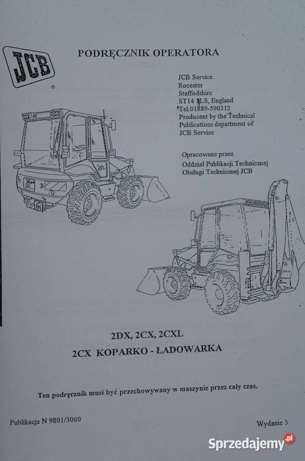 Instrukcja obsługi DTR podręcznik operatora JCB Rok wydania 1998 Kielce
