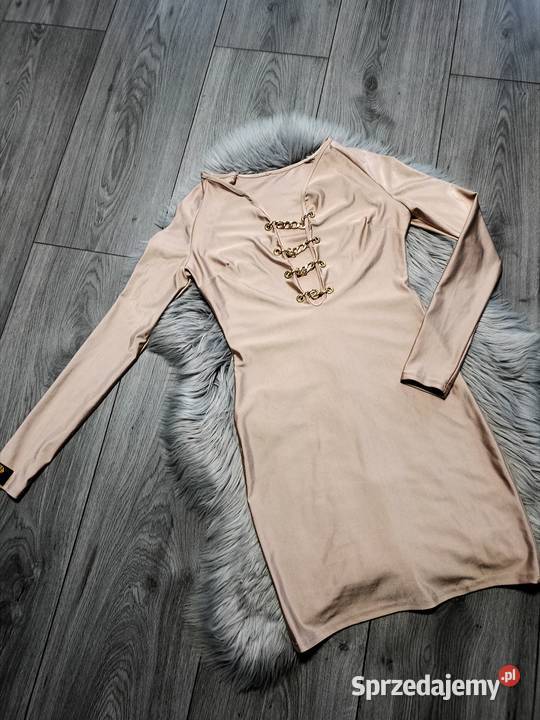 Sukienka beżowa złote łańcuszki Kłodzko sprzedam