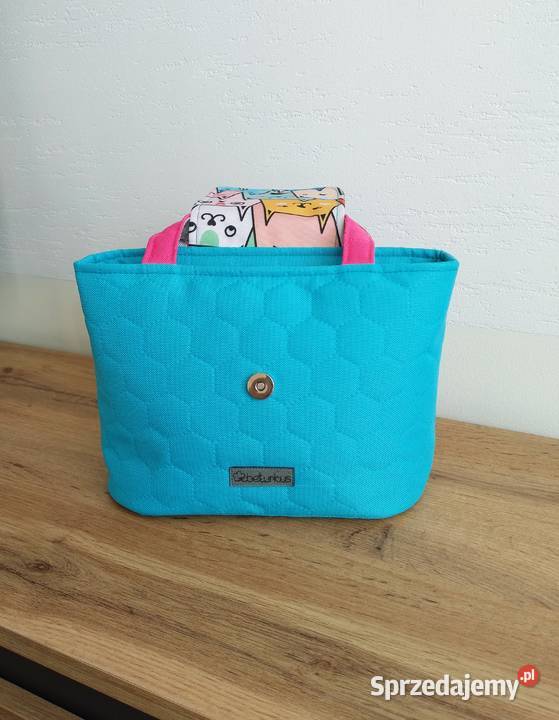 Niebieska Torebka Koszyk w KOTKI handmade Do ręki  Kraków